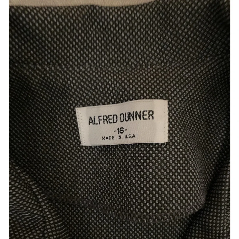 Vtg Alfred Dunner Womens 2pc Houndstooth Suit Size 16 Gray Jacket-Skirt Office